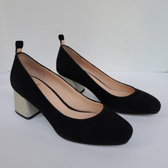 J. Crew | Black Suede Silver Glitter Block Heel - Picture 4 of 16